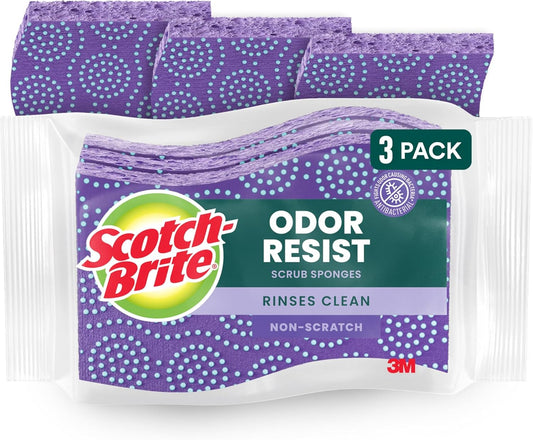 Scotch-Brite Scrub Dots Non-Scratch Scrub Sponge, Rinses Clean, for Washing Dishes and Cleaning Kitchen, 3 Scrub Sponges