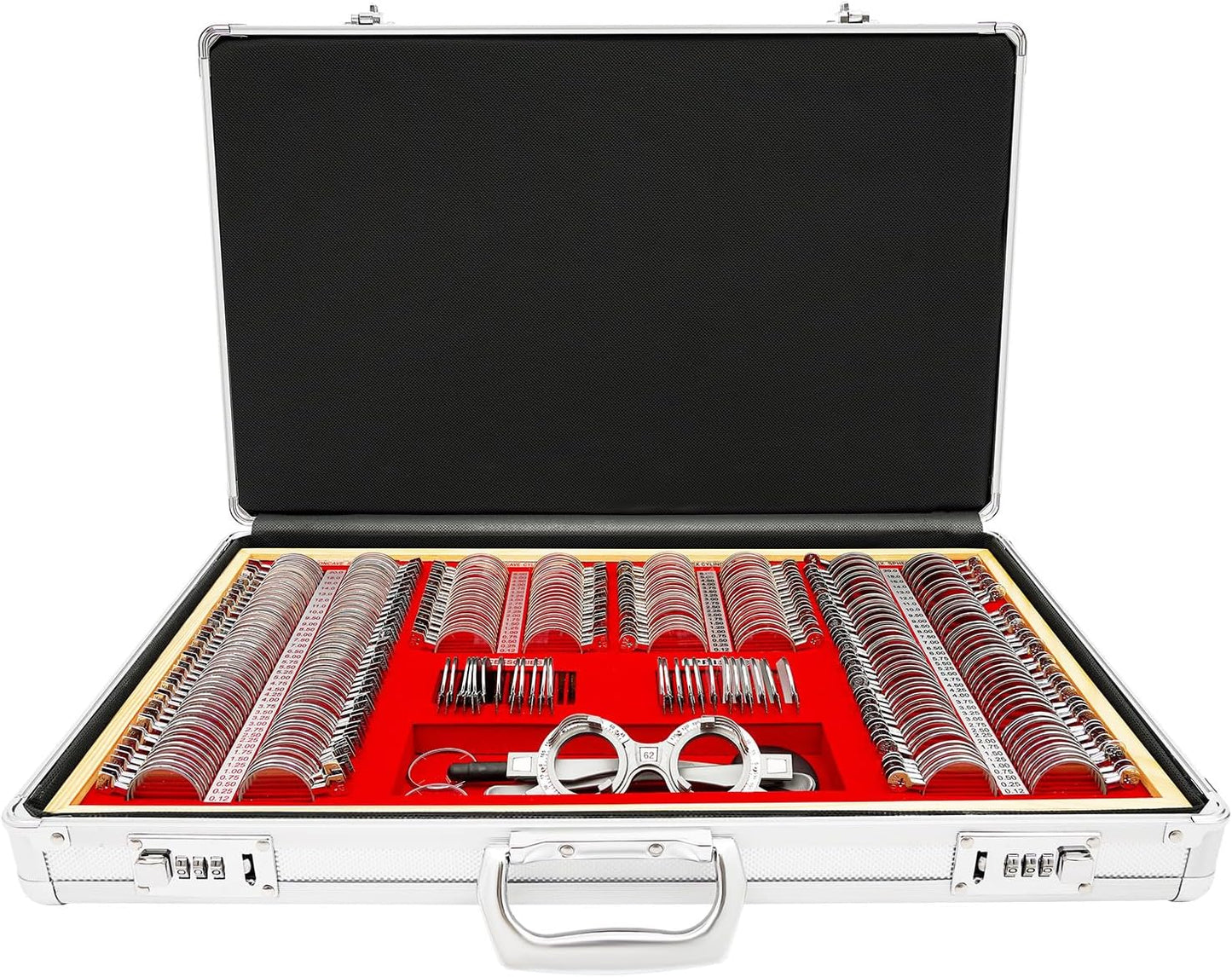 266PCS Optical Trial Lenses Set, Metal Rim Optometry Optical Instrument, Portable Optometry Eye Lenses Case with Trial Frame, Professional Optician Tool Lens Set for Optometrist Vision Tester