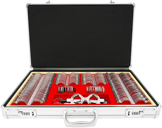 266PCS Optical Trial Lenses Set, Metal Rim Optometry Optical Instrument, Portable Optometry Eye Lenses Case with Trial Frame, Professional Optician Tool Lens Set for Optometrist Vision Tester