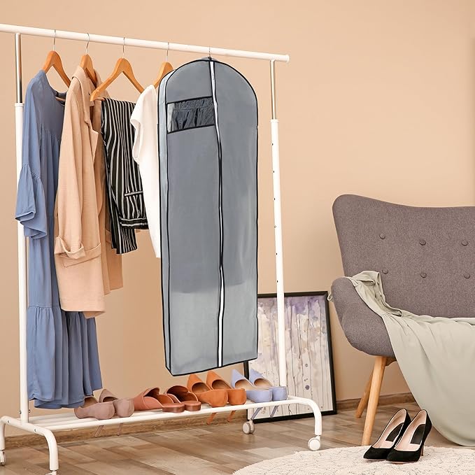 Dress Bags for Gowns Long, 1 Pack 65" Garment Bags for Hanging Clothes, 4" Gusseted Clothing Bags for Closet Storage and Travel, Suit Bags for Coats, Jackets, Shirts and Sweater (1)