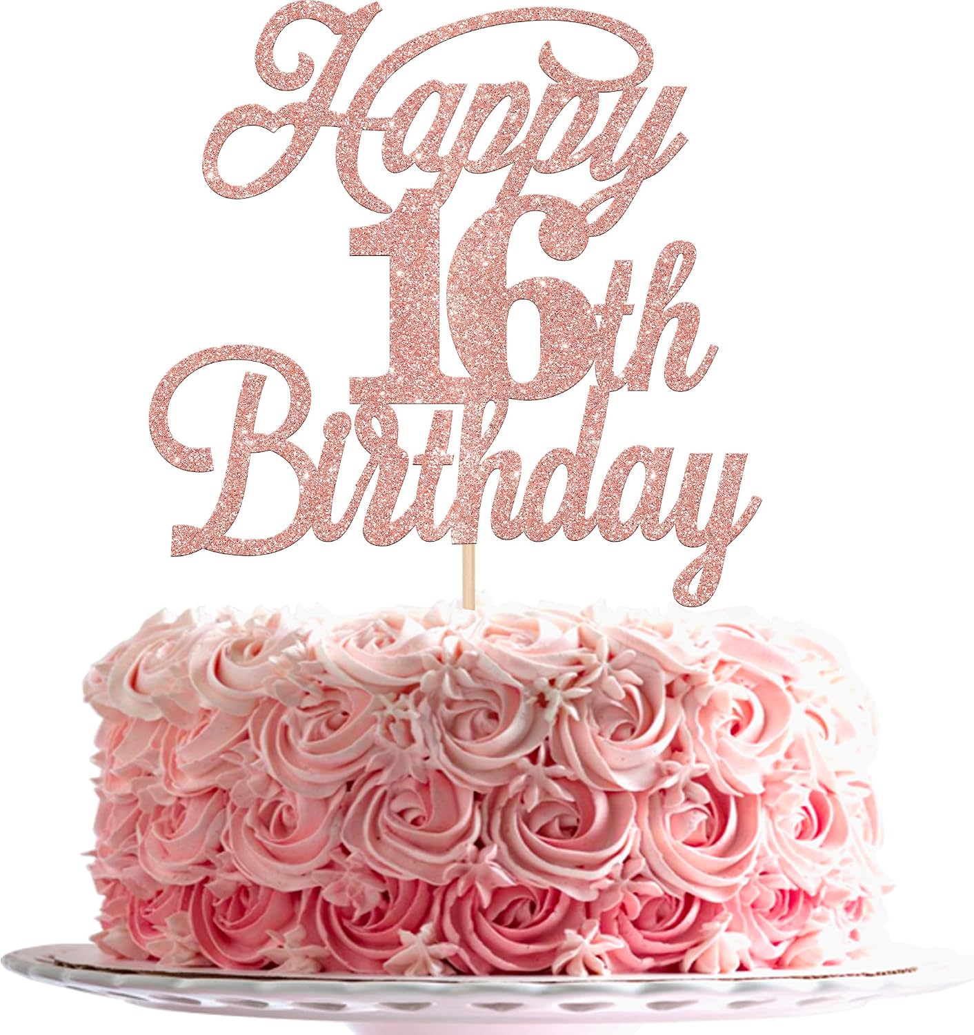 Rsstarxi 1 Pack Happy 16th Birthday Cake Topper Glitter 16 & Fabulous Cheers to 16 Years Old 16th Birthday Cake Pick for Celebrating 16th Birthday Anniversary Party Cake Decorations Supplies Rose Gold