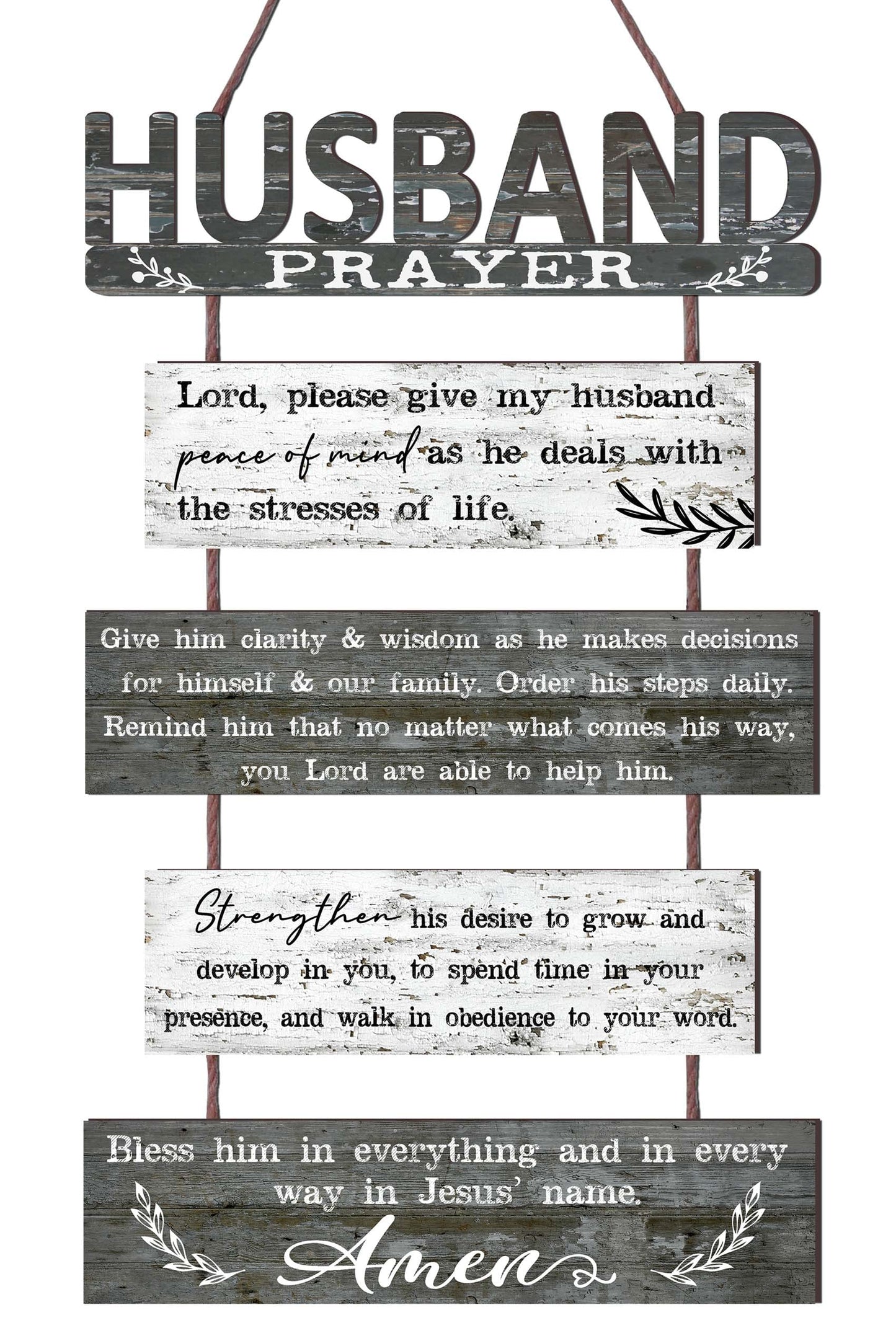 Yudarte Prayer for Husband Rustic Wall Sign with 5pcs Panels Strung Together - Christian Religious Inspiring Farmhouse Home Decor - Sweet Warming Gifts for Men,Him,Guy