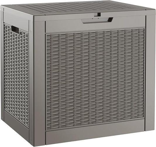 30 Gallon Outdoor Storage Box, Resin Deck Boxes Outdoor Waterproof For Patio Furniture, Garden Tools, Pool Supplies, Lockable And UV Resistant (Rattan Black)