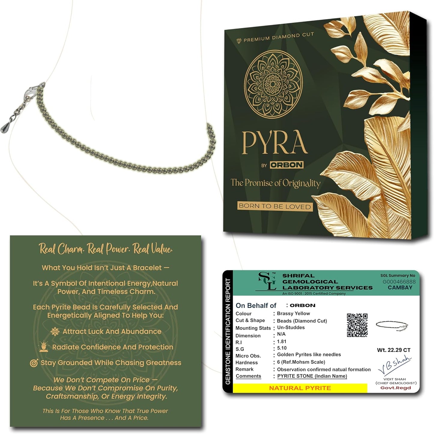 PYRA Certified Original Raw Pyrite Anklet for Women – Natural Crystal Anklet | Indian Pyrite Payal jewelry for Women | Wealth & Success Energy with Activation Card & Authenticity Certificate