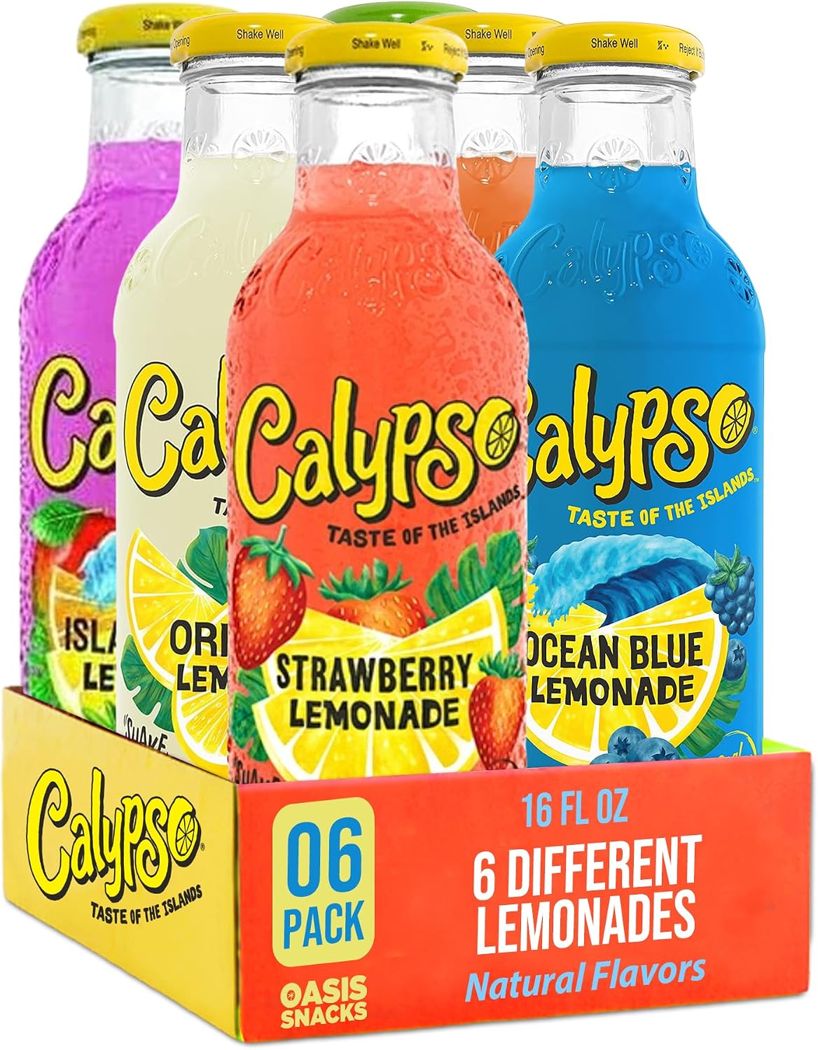 Calypso Lemonade, 6 Flavor Variety Pack, Made with Real Fruit, 16 Fl Oz Glass Bottles (Pack of 6)