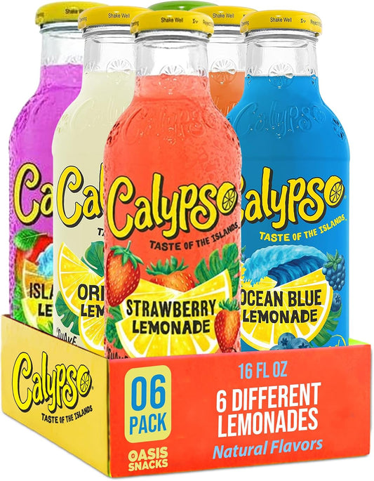 Calypso Lemonade, 6 Flavor Variety Pack, Made with Real Fruit, 16 Fl Oz Glass Bottles (Pack of 6)