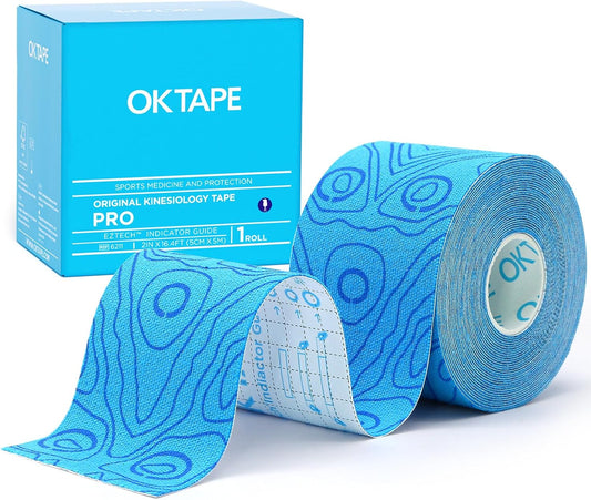 OK TAPE PRO Kinesiology Tape, 2inch x Long Roll 16ft Free Cut Tape, Elastic Athletic Tape Therapeutic Latex Free, Blue+Blue
