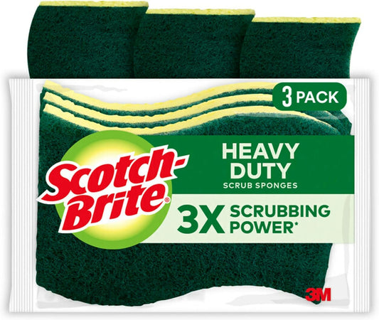 Scotch-Brite Heavy Duty Scrub Sponge, 24 Kitchen Sponges Designed for Tough Messes in the Kitchen that Last 3X Longer*, Best for Cast Iron Skillets and Outdoor Grills, Flexible, Durable, and Strong