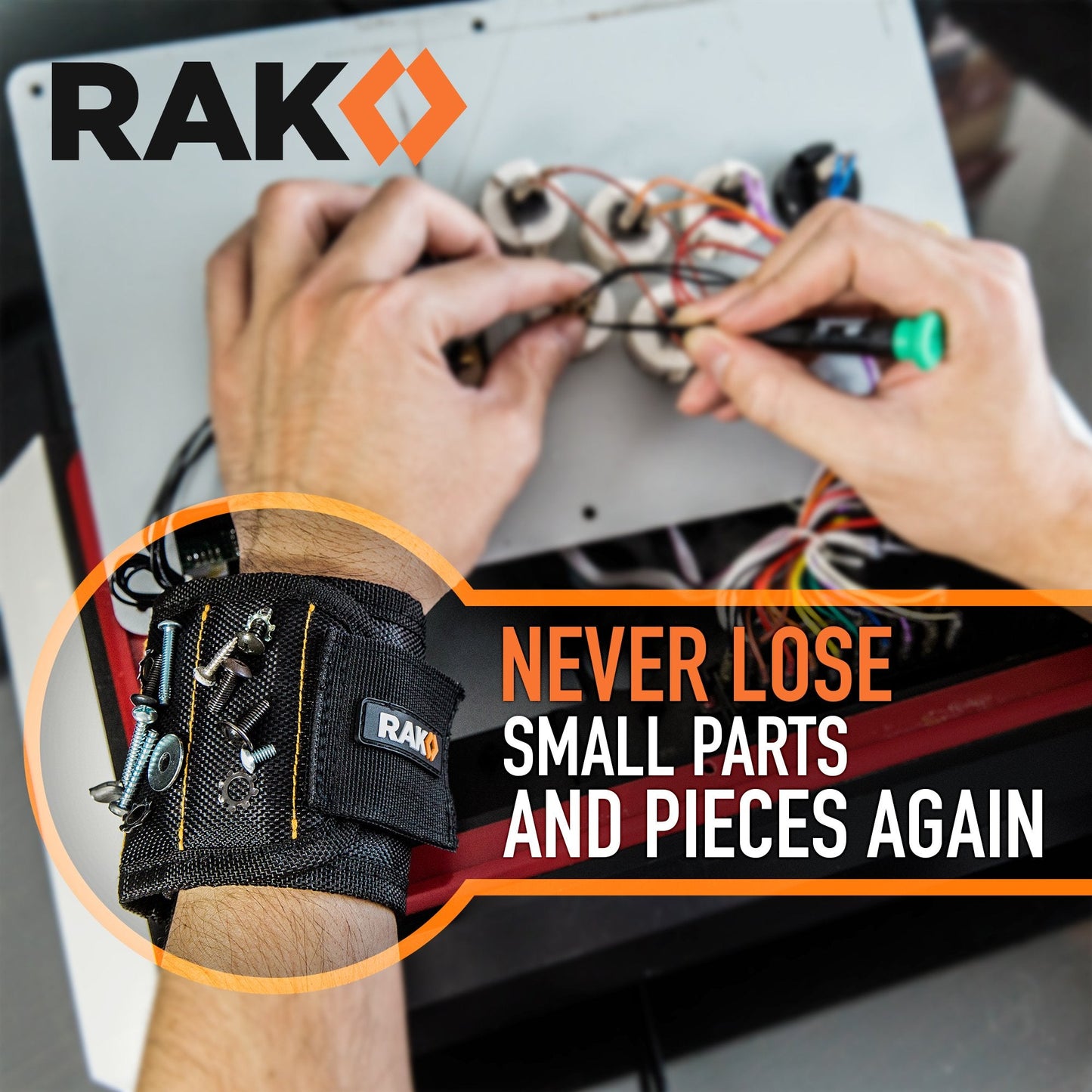 RAK Magnetic Wristband for Holding Screws, Nails, Drill Bits for Men - Premium Nylon with Lightweight Powerful Magnets, Magnetic Wristband for Tools, Gifts for Dad, Husband, Grandpa, Handyman