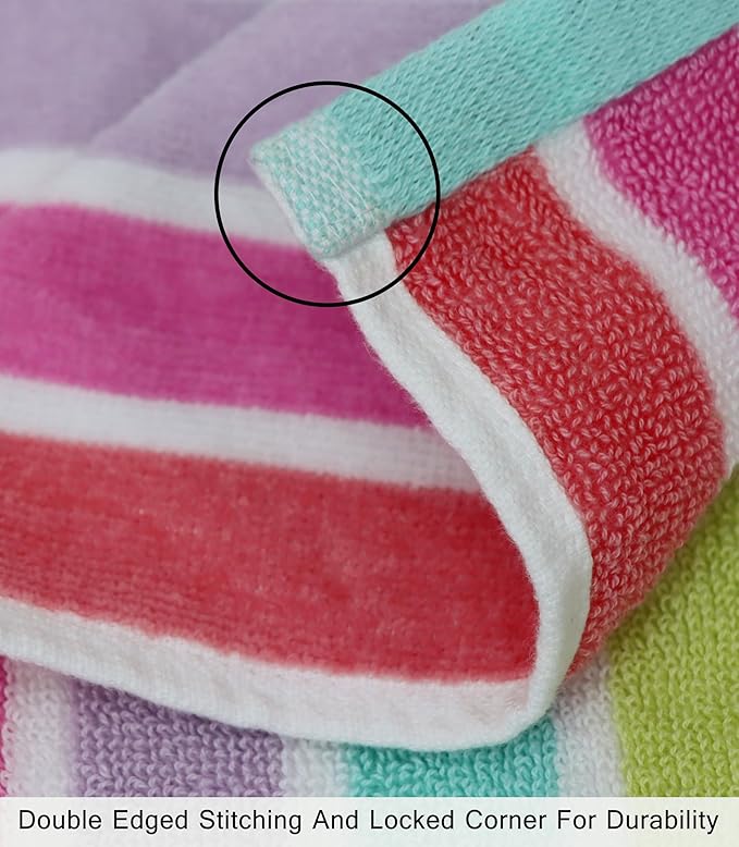 COTTON CRAFT Oversized Beach Towel - 2 Pack XL 39 x 68 inches Big & Huge Beach Blanket Towel - 100% Cotton Dobby Terry Velour Stripe - Super Soft Luxury - Pool Picnic Bath - Pink Multi