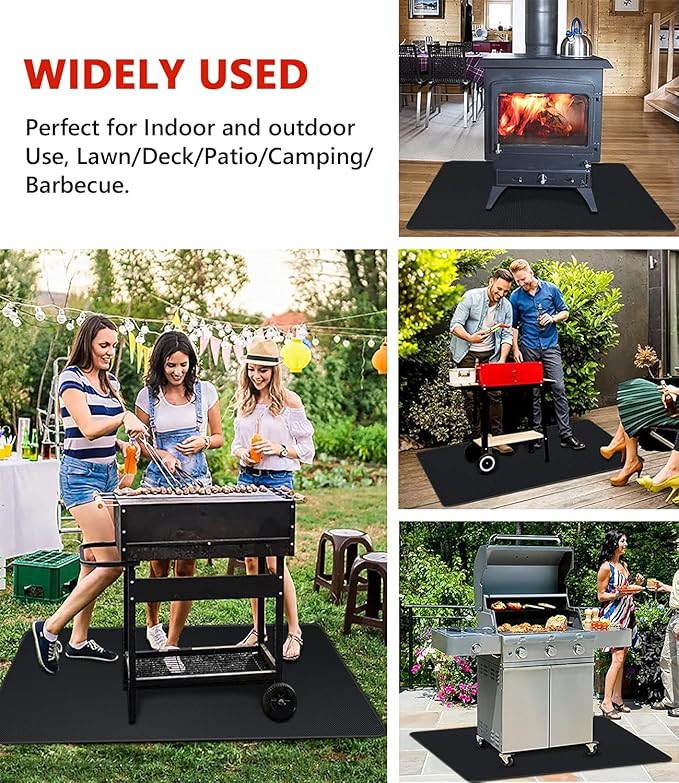 Protebox 90 x 48 inch Under Grill Mats for Outdoor Grill, Double-Sided Fireproof Deck and Patio Protector Mat, Waterproof Oil-Proof BBQ Floor Pad Indoor Fire Pit Fireplace Mat