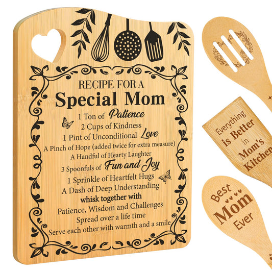 Aremdys Gifts for Mom,Popular Mom Birthday Gifts from Daughter Son Bamboo Cutting Board Set Best Mom Ever Gift Ideas for New Mom Step Mom,Recipe for Special Mom Chopping Board