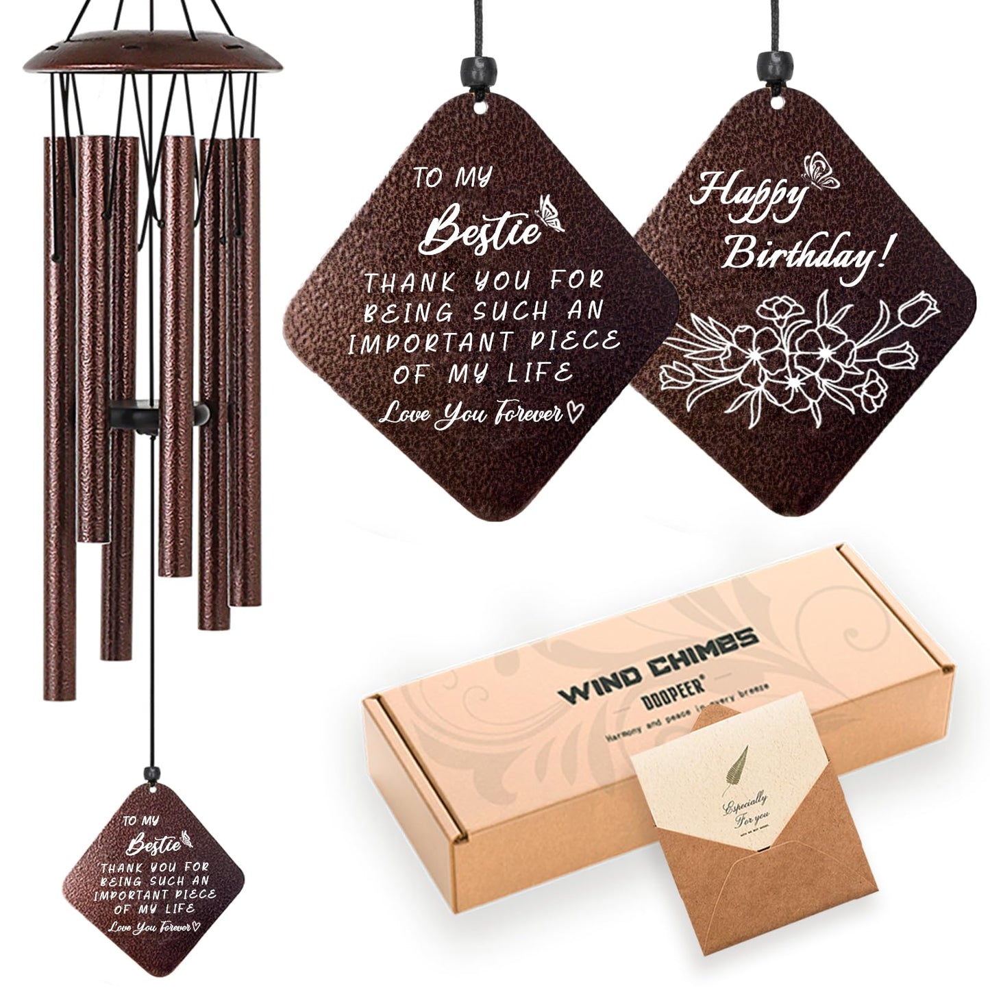 Doopeer Best Friend Birthday Gifts for Women, Unique Birthday Gifts for Best Friends BFF Bestie, 32" Bronze Wind Chimes