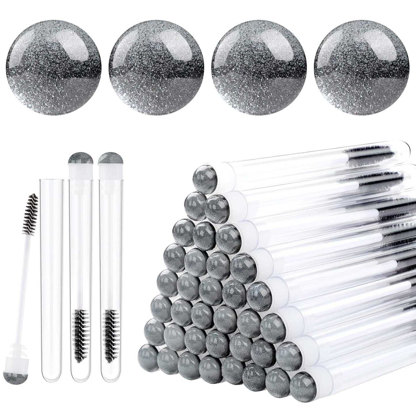 50 Pieces Disposable Mascara Brushes Eyelash Brush Lash Wand Diamond Mascara Wands with Tube Makeup Tool Lash Spoolies Sanitary Brushes Lash Extension Supplies (tube sky black 50)