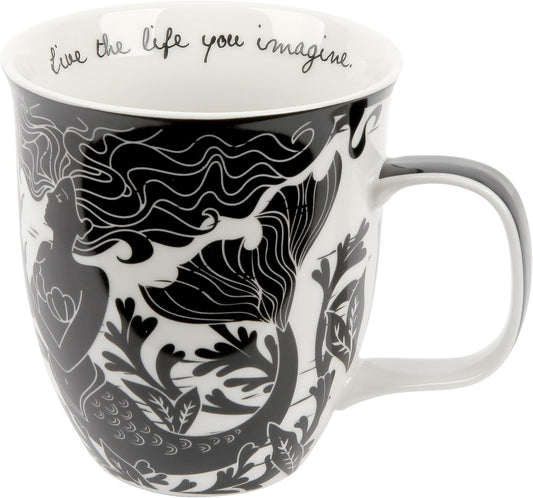 Karma Gifts 14 oz Black and White Boho Mug Mermaid - Cute Coffee and Tea Mug - Ceramic Coffee Mugs for Women and Men