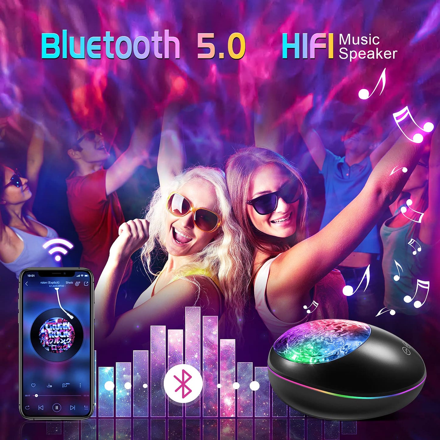 ONEFIRE Galaxy Projector, White Noise Night Light Projector for Bedroom, Bluetooth Music Ceiling Projector Room Lights, Remote Timer Galaxy Light Skyligh,Star Lights Projector for Kids Teen Girl Gifts