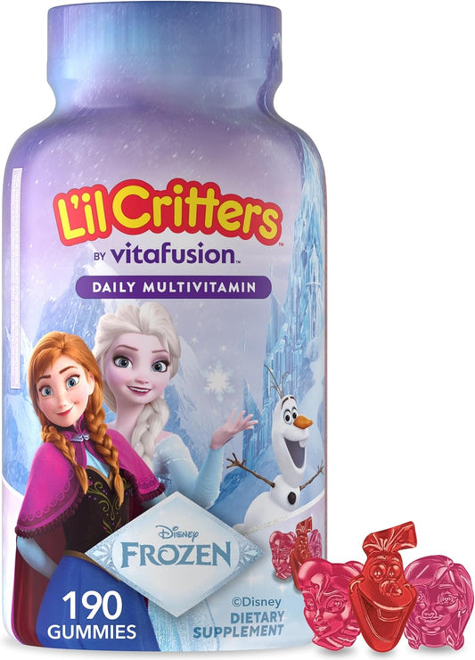 L'il Critters Frozen Daily Kids Multivitamin Gummies Assorted Berry Flavors for Ages 2+ Toddlers and Kids, Disney Multivitamin Gummies with 11 Essential Nutrients, 95-190 Day Supply, 190 ct