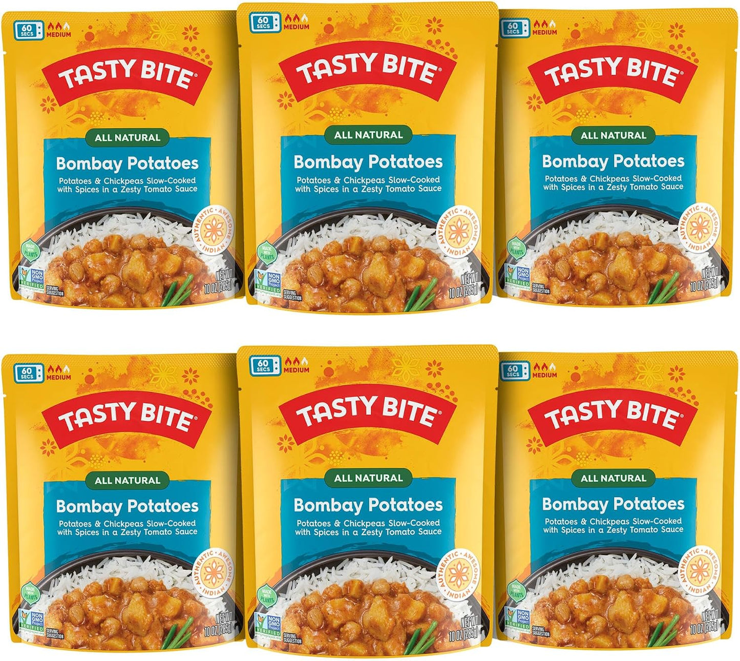 Tasty Bite Indian Bombay Potatoes, Microwaveable Ready to Eat Entrée, 10 Ounce (Pack of 6)