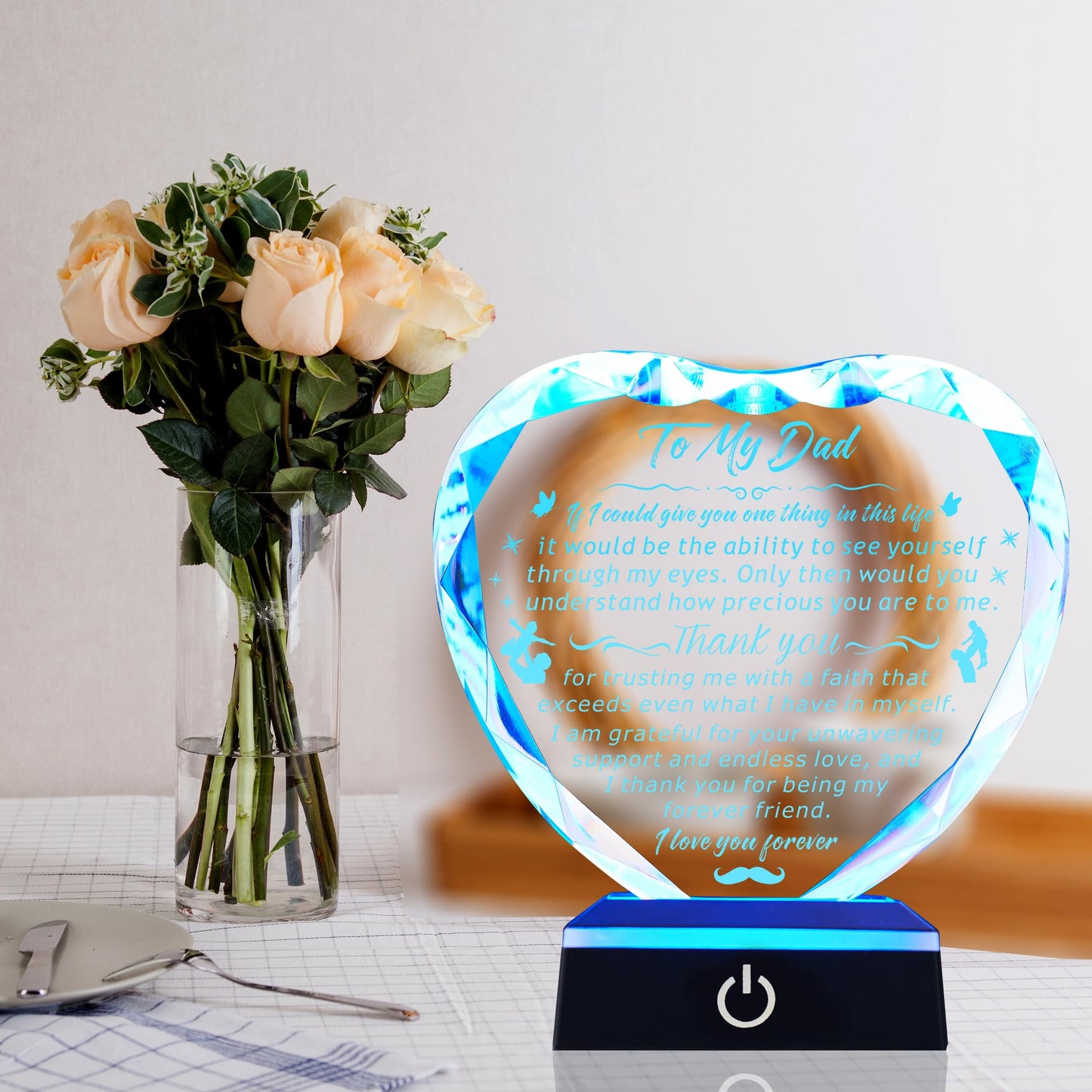 Ghtixsu Gifts for My Dad from son and daughter, thank you for the gift, laser engraved heart-shaped crystal souvenirs prepared for dad's birthday, Father's Day, Christmas and Valentine's Day