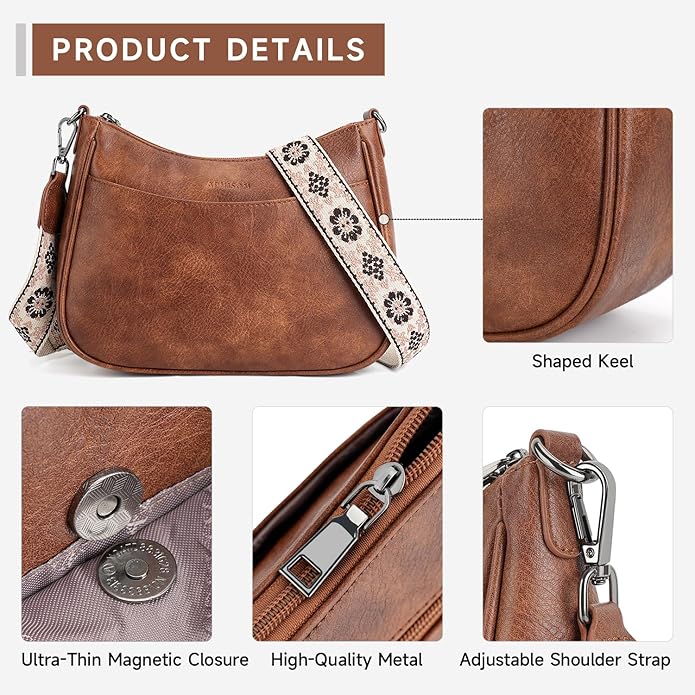 APHISON Trendy Leather Crossbody Purse with Adjustable Strap, Women's Shoulder Handbag