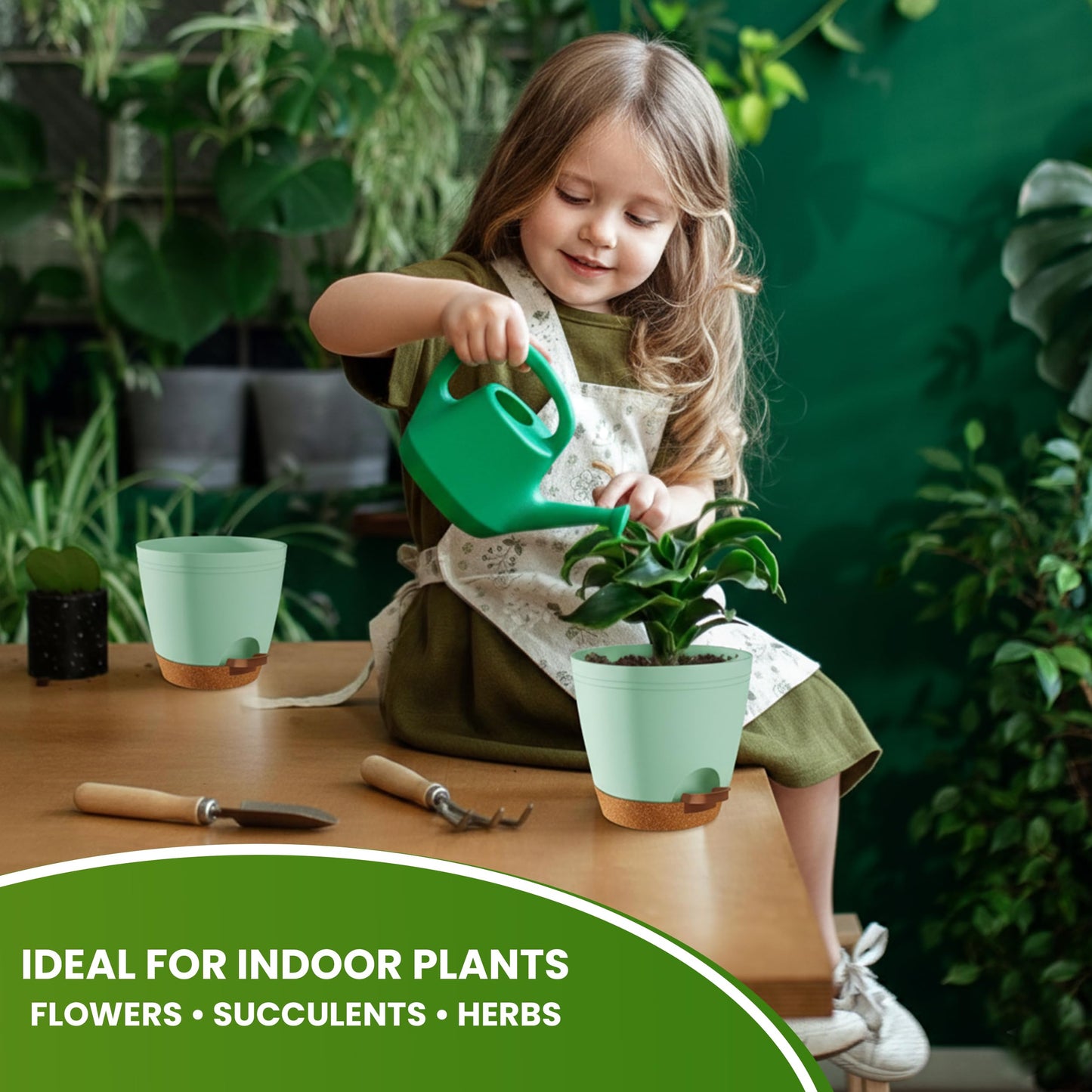 Utopia Home Self Watering Pots for Indoor Plants, Planters for Indoor Plants, Multi-Size Flowerpot, Set of 5 Plant Pots with Drainage & Reservoir, 6.8"/6.4""/5.9""/5.5""/4.9"" (Olive Green)"