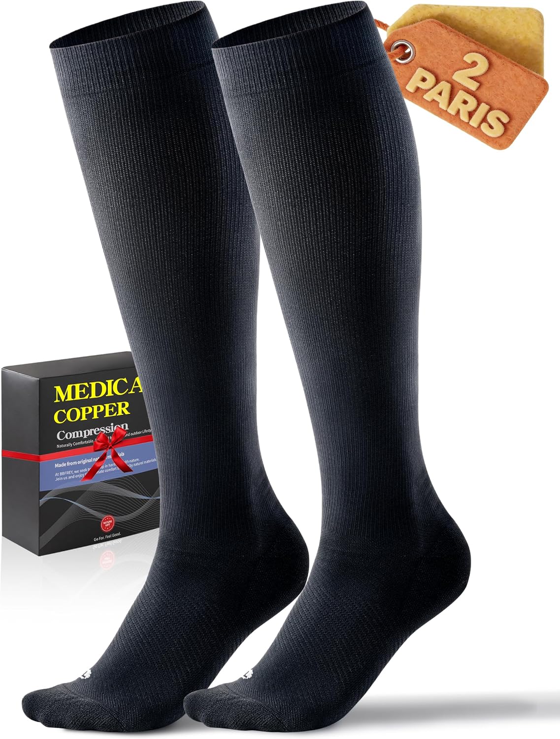 Medical Copper Compression Socks 20-30 mmHg for Women & Men (2 Pairs) - Knee High Graduated Compression for Circulation, Swelling, Odor Control, Athletic, Travel, Flying