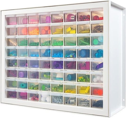 IRIS USA Small Parts Storage Cabinet, Made in USA, 64-Drawer Organizer Chest for Hardware, Screws, Nuts & Bolts, Charms, Beads, Craft Supplies, Scrapbook & Hobby Storage, Teacher Toolbox â White