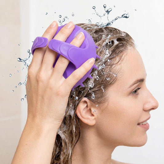 Scalp Massager Shampoo Brush, Hair Scalp Scrubber Shower Brush, Scalp Exfoliator and Head Massager for Women Men Kids Pets, Dandruff Cleaning Hair Wash Brush for Wet and Dry Use Purple