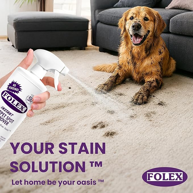 FOLEX Instant Carpet Spot Remover 32 oz – Powerful Stain Remover for Carpets, Upholstery & Rugs – Eliminates Pet Stains, Grease, Red Wine, Food, Makeup & More – With Reusable Cleaning Cloth - 2 Pack