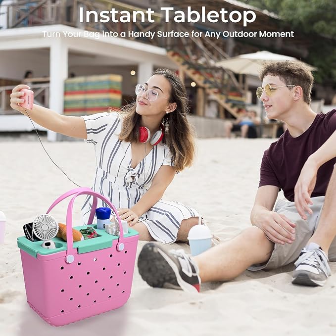 Topper Tray for Bogg Bag Large – Waterproof EVA Table Top Organizer Lid with Cup Holder, Snack, Phone & Drink Holders for Beach, Pool, Picnic, Travel (Green)
