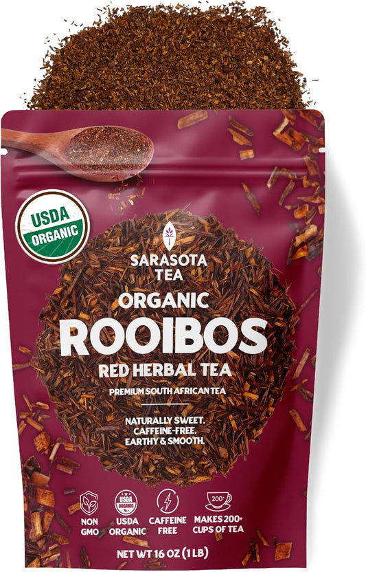Organic Rooibos 1lb Loose Leaf Tea | 100% Pure South African Red Tea | Naturally Caffeine-Free | USDA Organic | Smooth & Earthy Flavor | Herbal Wellness | Non-GMO