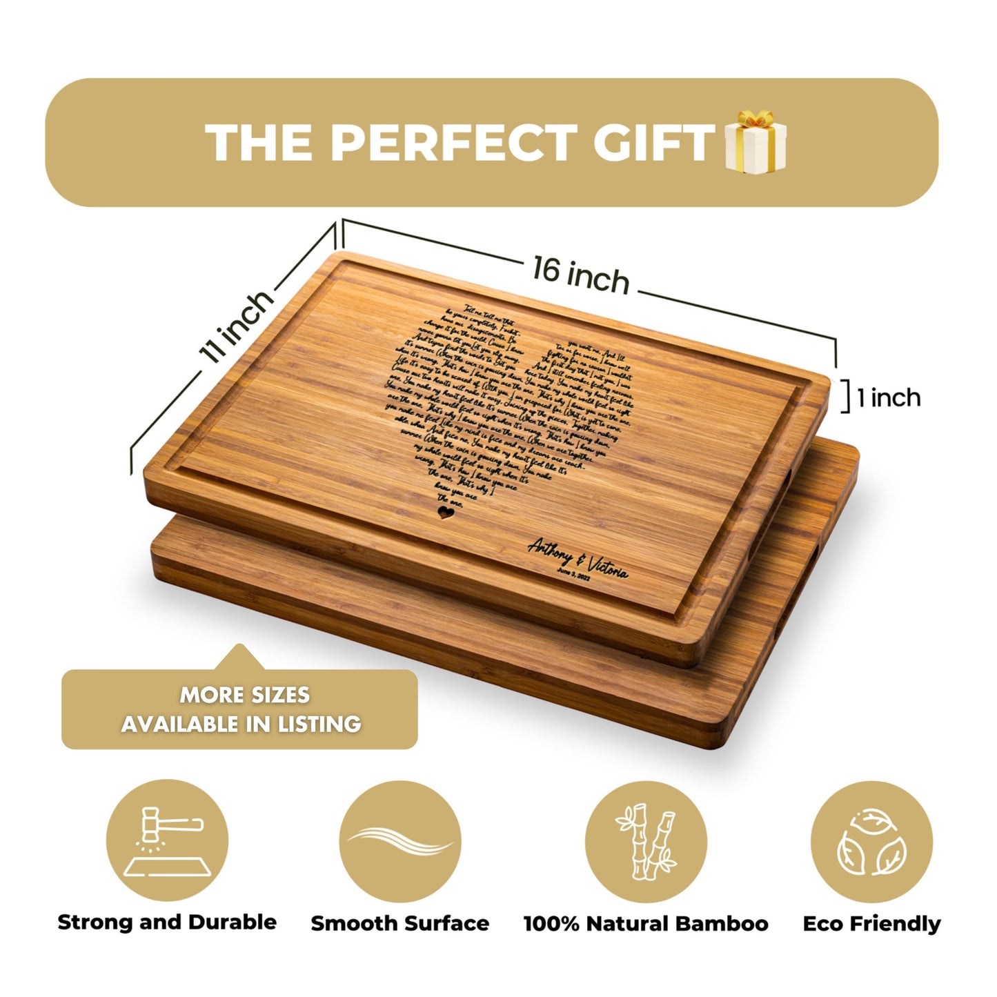 Personalized Cutting Board Wedding Heart Song Lyrics Couple Gifts - Anniversary Customized Romantic Gift for Her - For Him, For Husband, For Wife