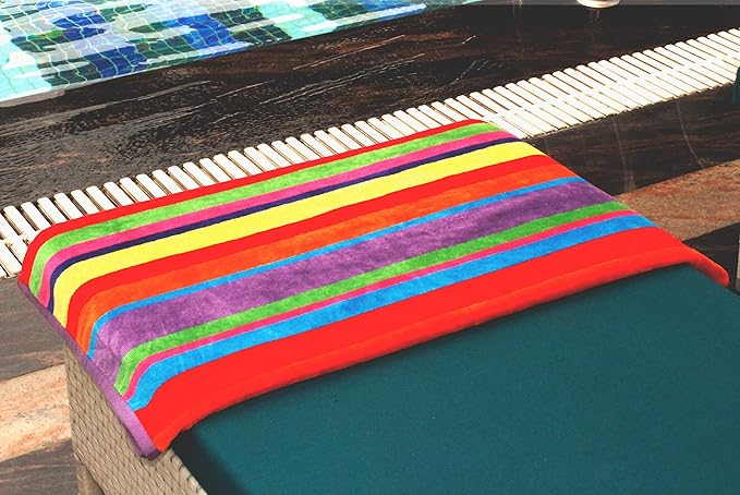COTTON CRAFT Summer of Siam Oversized Beach Towel - 2 Pack XL 39x68 inches - Pure Cotton - Thick Plush Super Soft Absorbent Luxurious Velour Pile - Pool Picnic Bath - 450 GSM - Multi Color Stripe