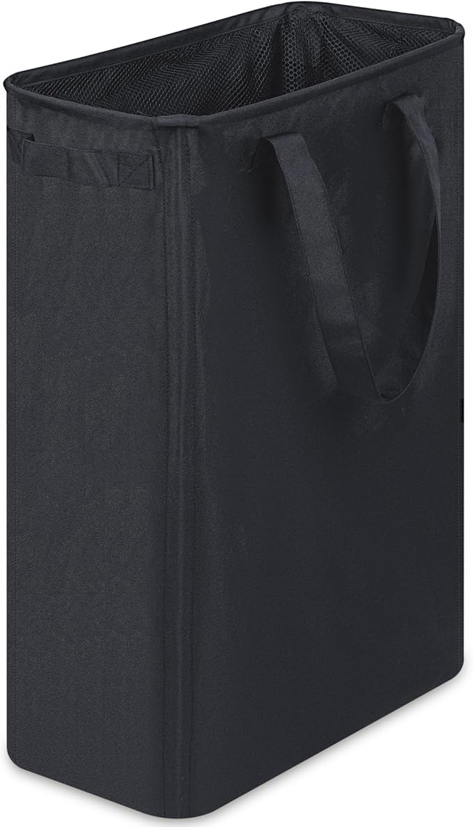 efluky Slim Laundry Basket, Narrow Laundry Hamper with Handles, Collapsible Dirty Clothes Hamper, Tall Laundry Bin for Laundry Room, Dorm and Bedroom, 12.7 Gallons(48L) Black