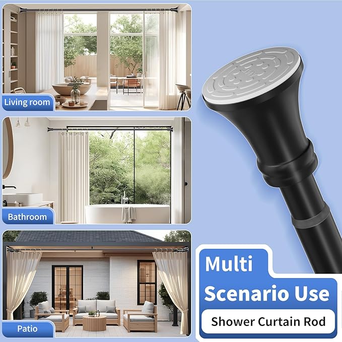 YNL Matte Black Shower Curtain Rod 36-94 Inch(3-7.8ft), No Slip No Drill No Rust Shower Rod For Bathroom Window Patio, Adjustable Spring Long Tension Rod