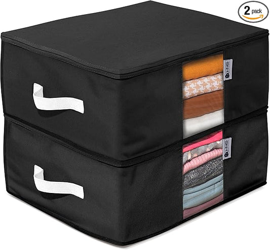 Cedar Clothes Storage Bag Organizer â Protects from Moths, Moisture, Dirt & Dust â Set of 2 Underbed Storage Bags for Clothes, Cashmere Sweaters, Bedding & More - Underbed Storage - Black