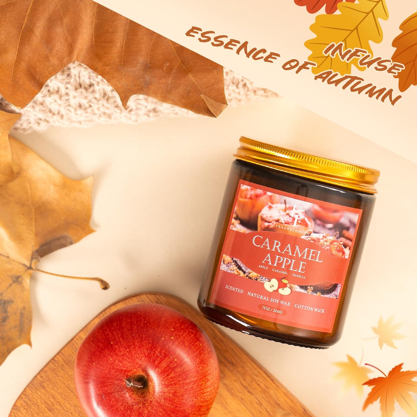 Fall Candles Set, 4 Pack Candles for Home Scented Natural Soy Wax, Autumn Gifts Set for Women Men, Fall Fragrance of Pumpkin/Cinnamon/Vanilla Cupcake/Apple