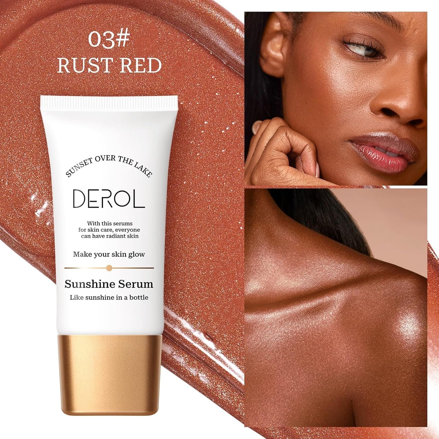 Bronzing Drops, Instant Sunshine Bronzing Drops, Lightweight and Non-greasy Liquid Bronzer Drops for Face Body, Glow Bronzing Serum Drops for Flawless Skin & A Radiant Finish(RUST RED)