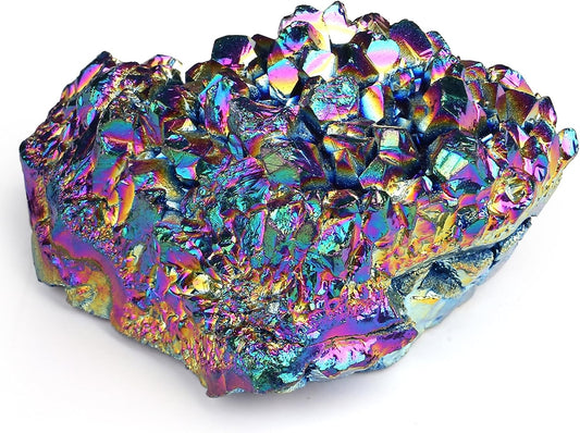 ZHIYUXI Rainbow Crystal Titanium Coated Crystal Cluster Crystal Geode Decor Rainbow Rock Natural Raw Crystal Energy Balance Reiki Wicca Home Decor 1Pc 50-70g