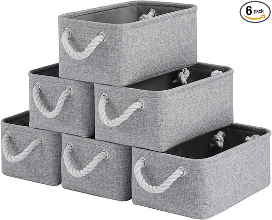 Storage Baskets for Shelves 11.8x7.9x5.2 Inch, Foldable Fabric Storage Bins with Handles, Small Storage Baskets for Organizing Closet, Office, Home Organization (6-Pack, Gray)
