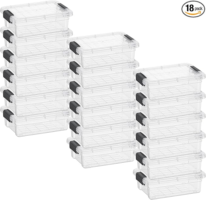 Superio Clear Storage Boxes with Lids, 1.27 Quart Plastic Container Bins for Organizing, Stackable Crates, BPA Free, Non Toxic, Odor Free, Organizers for Home, Office and Dorm, 18 Pack