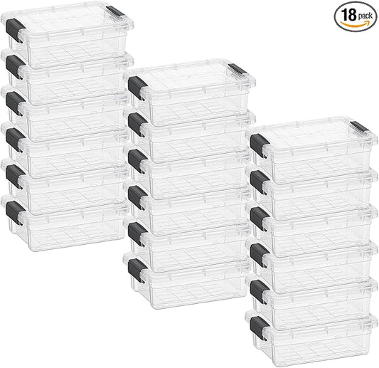 Superio Clear Storage Boxes with Lids, 1.27 Quart Plastic Container Bins for Organizing, Stackable Crates, BPA Free, Non Toxic, Odor Free, Organizers for Home, Office and Dorm, 18 Pack