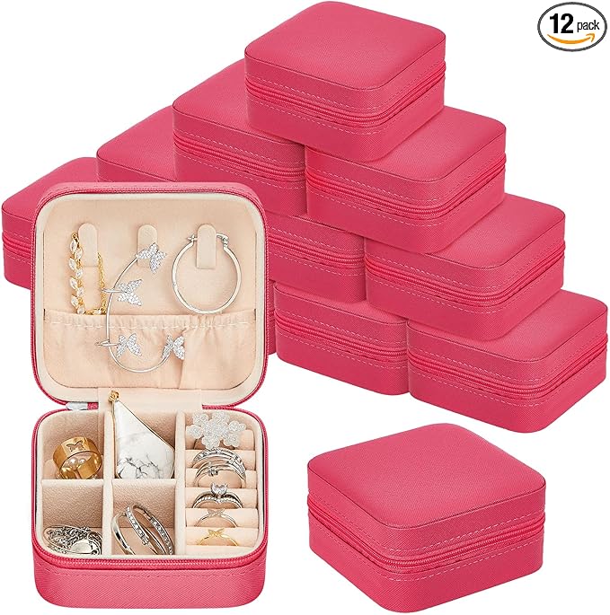 Taiyin 12 Pcs Travel Jewelry Case, Valentines Day Gifts for Her- Small Jewelry Organizer Box Bridesmaid Gifts for Women Girls (Rose Red)
