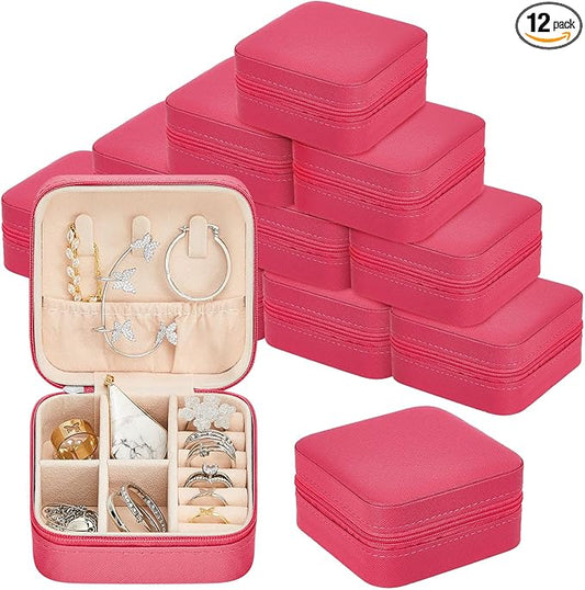 Taiyin 12 Pcs Travel Jewelry Case, Valentines Day Gifts for Her- Small Jewelry Organizer Box Bridesmaid Gifts for Women Girls (Rose Red)