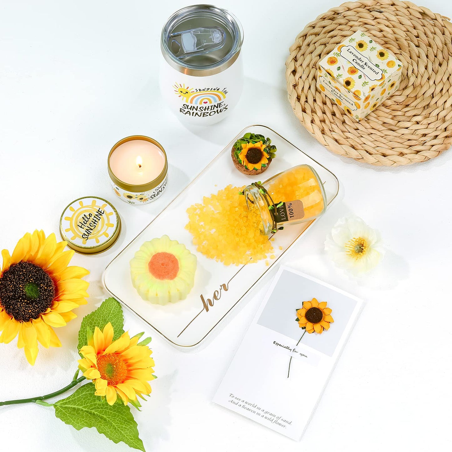 Sending Sunshine Gift, Sunflower Gifts for Women, Care Package, Birthday Gifts Box, Get Well Soon Gifts Basket Thinking of You Gift for Women, Friend, Sister, Mom with Inspirational Blanket