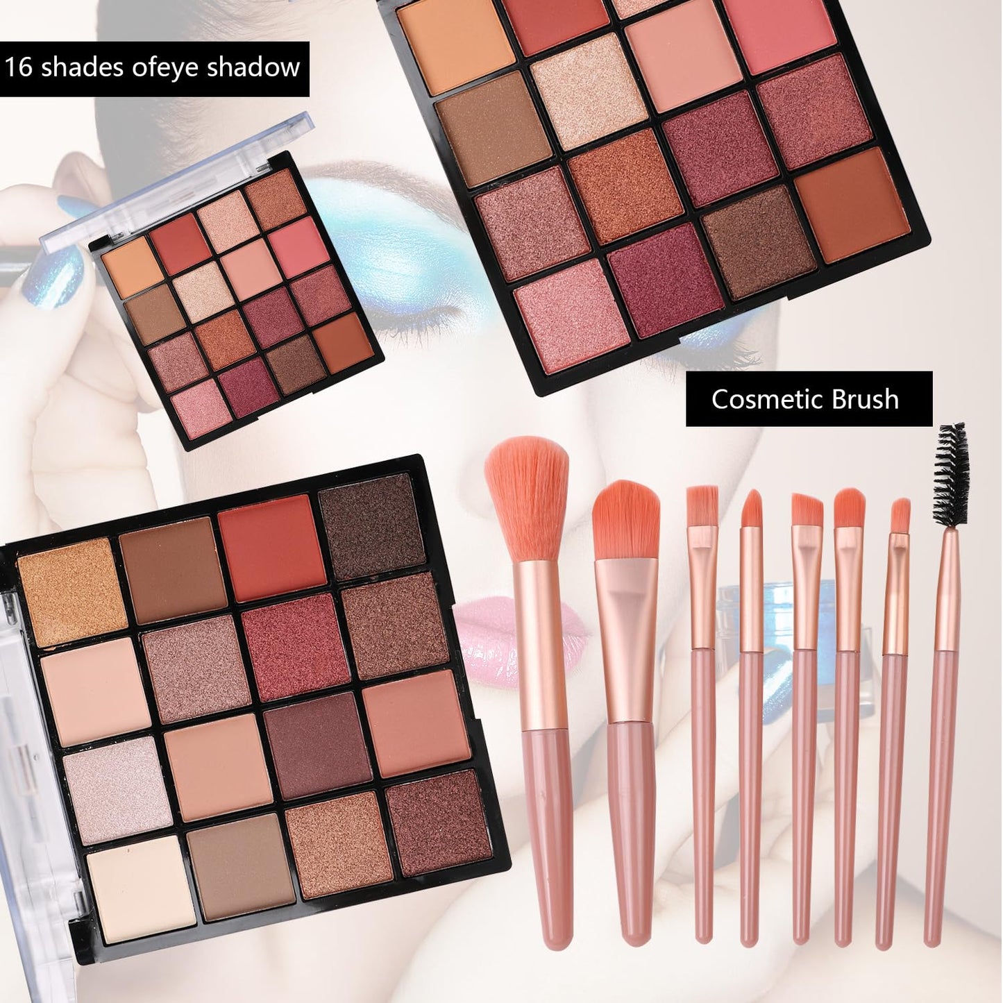 Makeup Kit for Teen Girls,All in One Makeup Kit for 2X16 Colors Eyeshadow Liquid Foundation Eyeliner Pencils Contouring Stick Lip Gloss Eyebrow Pencils 8Pcs Makeup Brushes etc (rainbow)