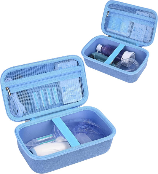 Asthma Inhaler Case Portable Nebulizer and Spacer Storage for Kids and Adults - Travel Carrying Case for Masks, Inhaler Holder (Case Only)(Blue)