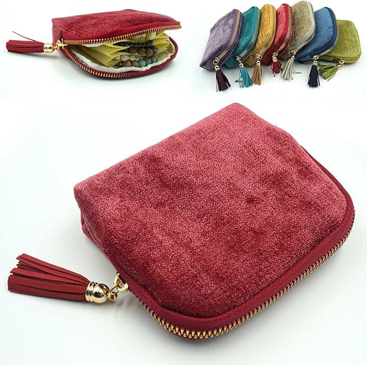 Travel Jewelry Case, Travel Jewelry Organizer, Travel Jewelry Bag with Zipper, Small Travel Jewelry Pouch for Necklaces Bracelets Bangles Rings Earrings Gemstones Storage (red)
