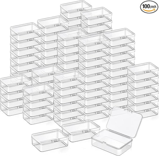 SATINIOR 100 Pcs Clear Plastic Beads Storage Containers Box Small Clear Boxes with Hinged Lid Plastic Case Mini Square Arts Crafts Storage Organizers for Small Items(3.27 x 2.13 x 1.02 Inch)