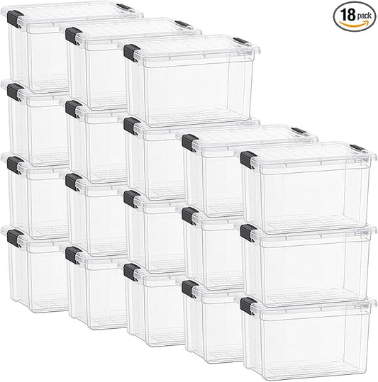 Superio Storage Bins with Lids- Clear Boxes for Organizing, Stackable Plastic Containers- BPA Free, Non-Toxic, Odor Free, Organizer for Home, Office, Dorm, 49 Qt, 18 Pack